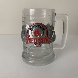 Boston Red Sox Beer Mug Clear Glass 15 Ounce with Silver Tone Metal Logo